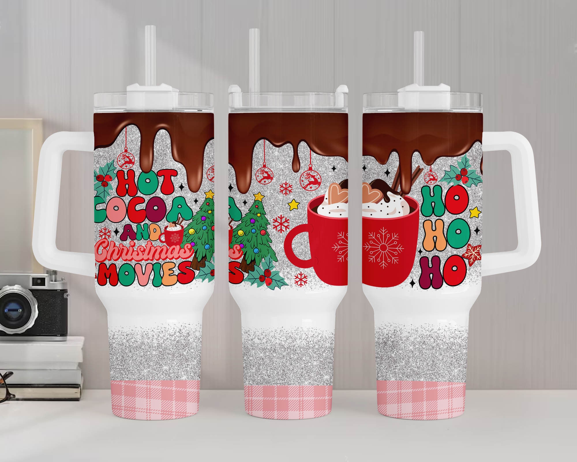 Christmas Hot Cocoa And Movies Custom Stanley Quencher 40oz Stainless Steel Tumbler With Handle