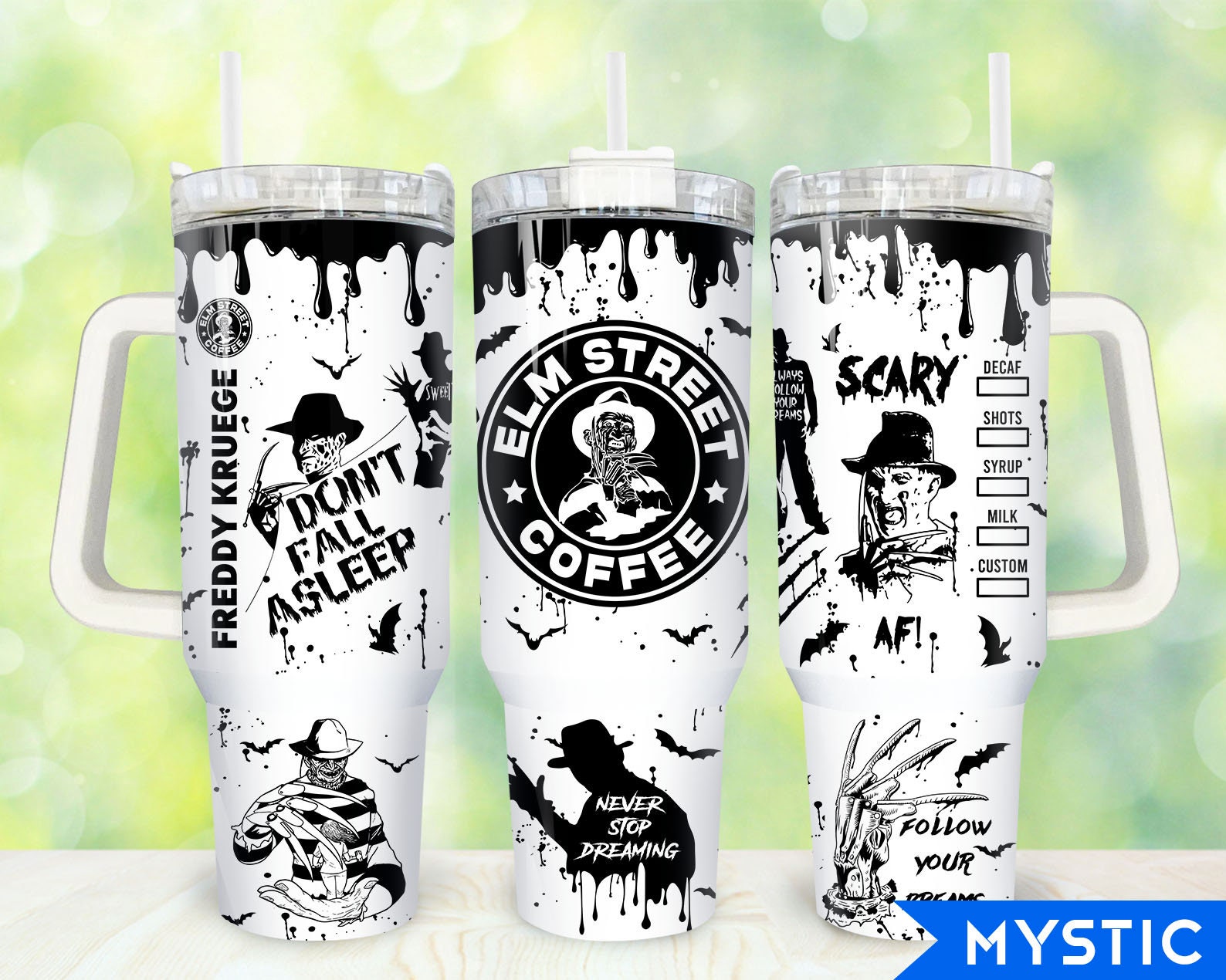 Freddy Krueger Nightmare On Elm Street Movies Custom Stanley Quencher 40oz Stainless Steel Tumbler With Handle