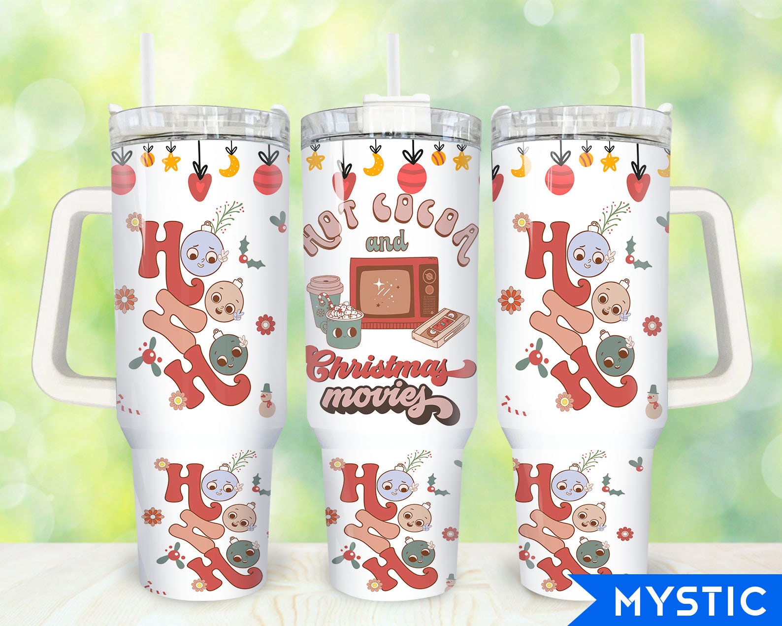 Christmas Movies And Hot Cocoa Custom Stanley Quencher 40oz Stainless Steel Tumbler With Handle