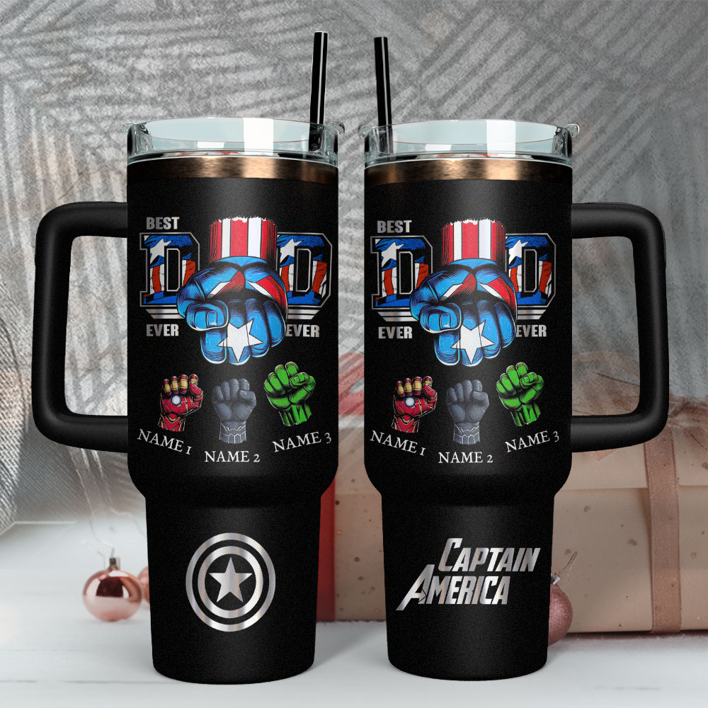 Father Day Captain America Avengers Movies Custom Stanley Quencher 40oz Stainless Steel Tumbler With Handle