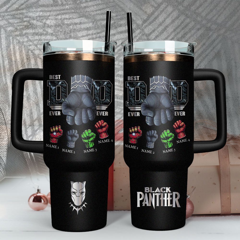 Father Day Black Panther Avengers Movies Custom Stanley Quencher 40oz Stainless Steel Tumbler With Handle
