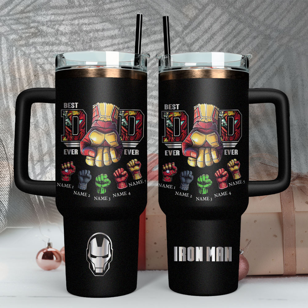 Father Day Iron Man Avengers Movies Custom Stanley Quencher 40oz Stainless Steel Tumbler With Handle