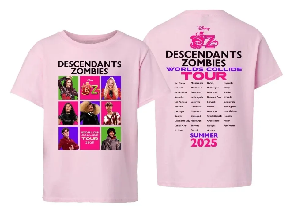 Tour 2025 Descendants Zombies Worlds Collide Double Sided T-Shirt