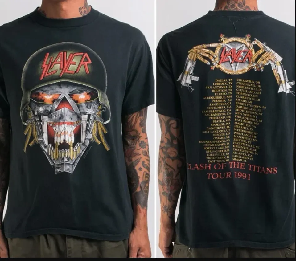 Vintage 1991 Slayer Clash Of Titans Concert T-Shirt, Double Sided