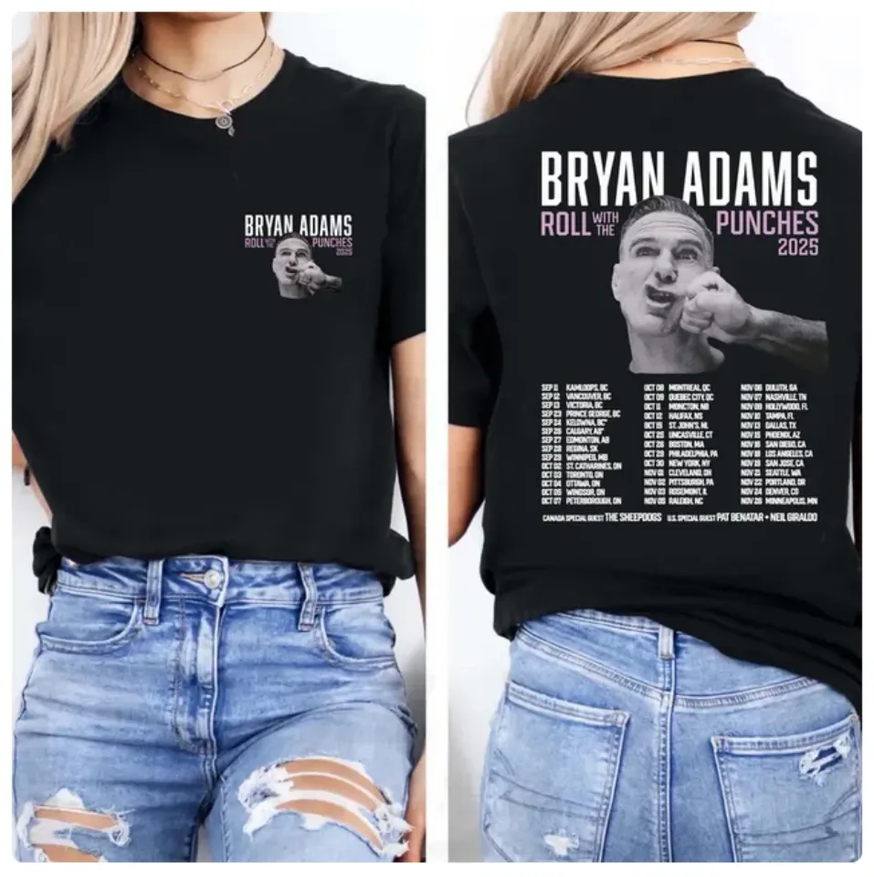 Bryan Adams Roll With The Punches Tour 2025 Double Sided Unisex T-Shirt