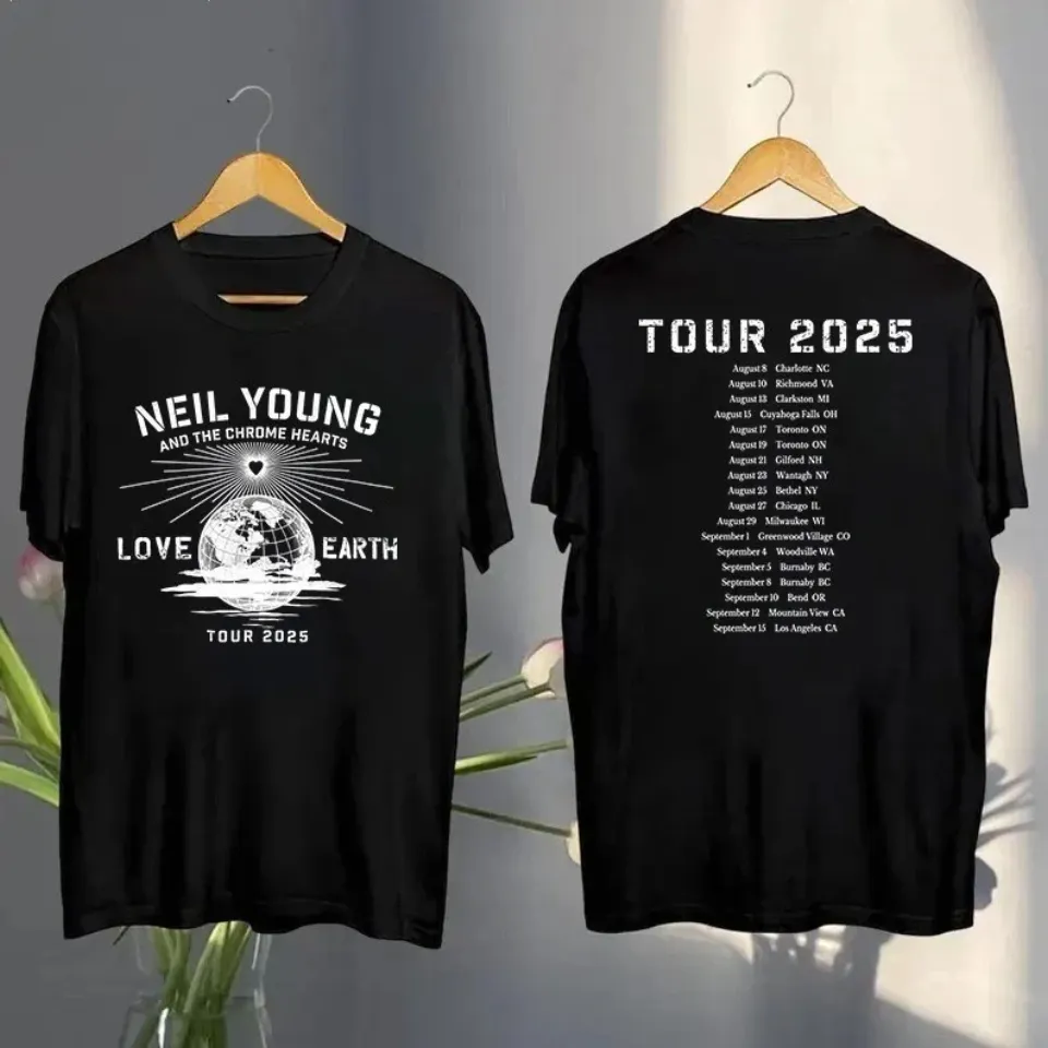 Neil Young Love Earth Tour 2025 Fan Made Reprint 2-Sides T-Shirt