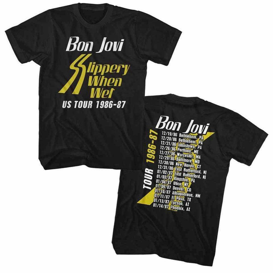Bon Jovi Slippery When Wet Tour Black Adult T-Shirt