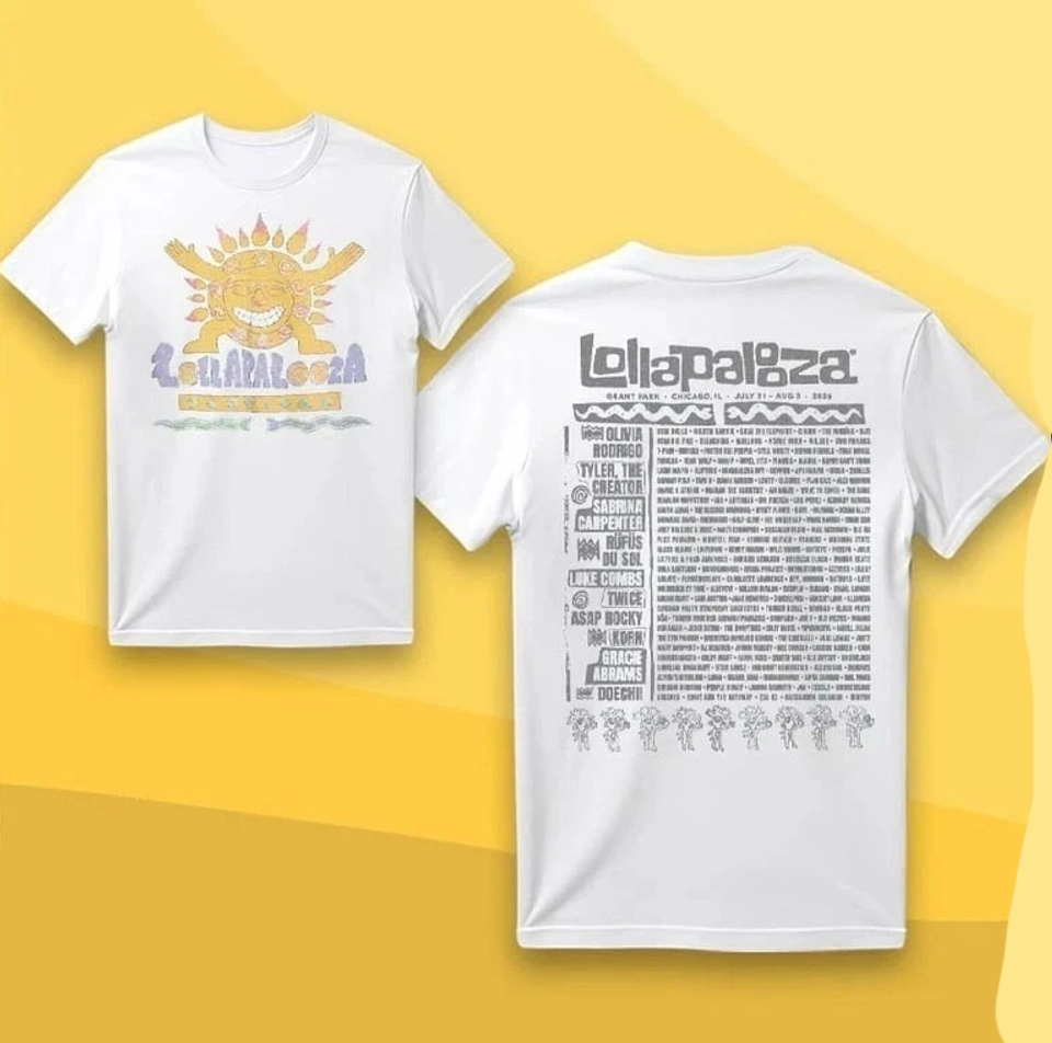 Lollapalooza 2025 Sunburst Lineup T-Shirt Music Festival Concert Fan Shirt