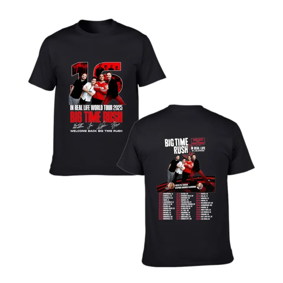 Big Time Rush In Real Life World Tour 2025 T-Shirt With Date & City For Fans
