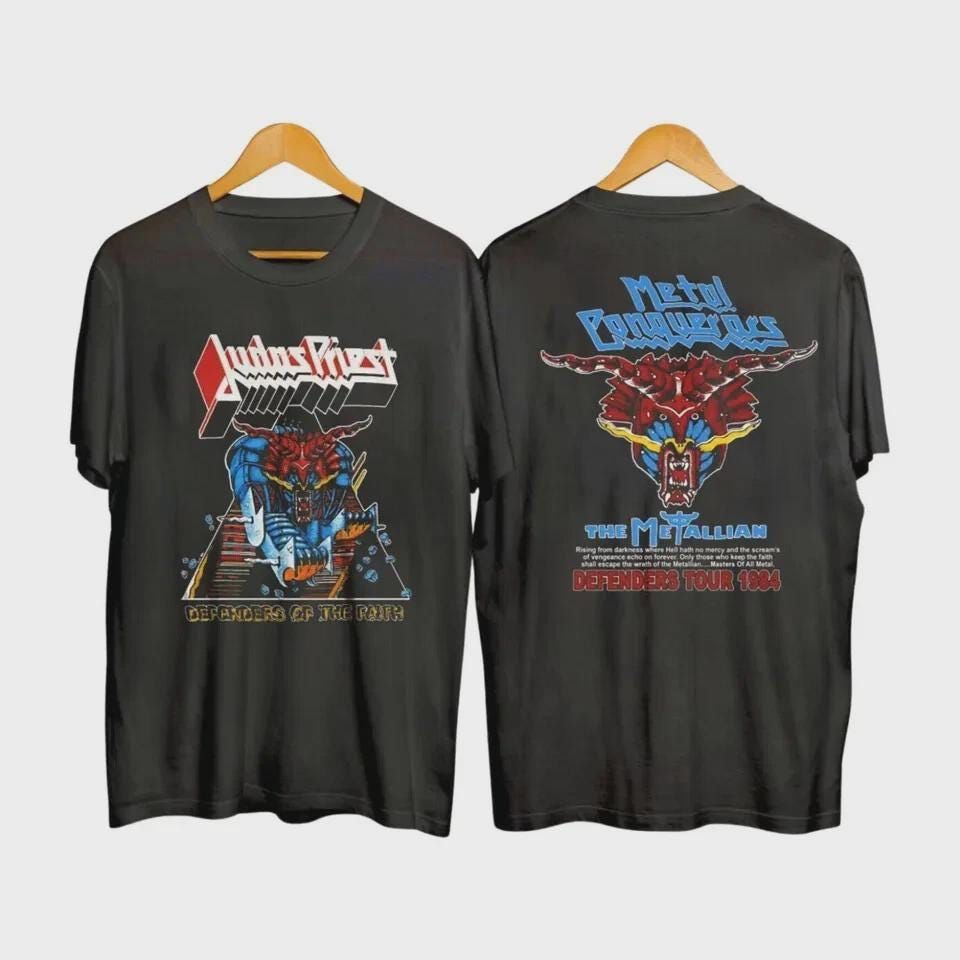 Vtg Graphic Judas Priest 1984 Defenders Of The Faith Tour Dates T-Shirt