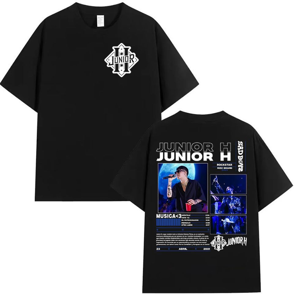 Rapper Junior H Sad Boyz Tour 2025 Album Merch T-Shirt Men Hip Hop Gothic Punk T Shirt