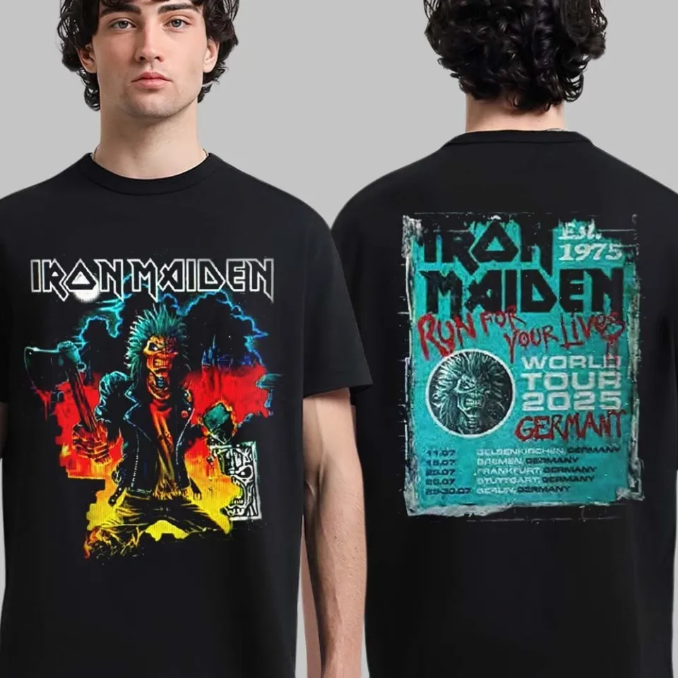 Iron Maiden Germany 2025 T-Shirt  Run For Your Lives Tour Eddie Axe Art Shirt