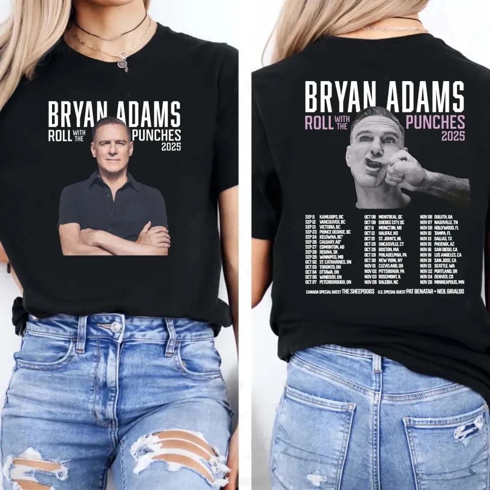 Bryan Adams Roll With The Punches Tour 2025 Double Sided Unisex T-Shirt
