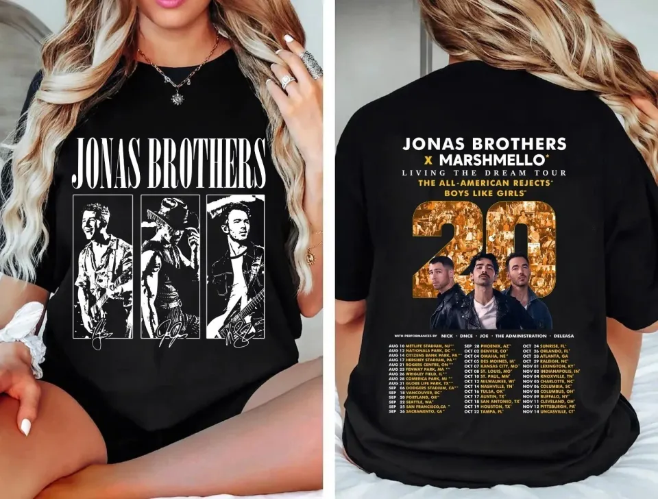 Jonas Brother 20 Living The Dream Tour 2025 X Marshmallo Concert T-Shirt