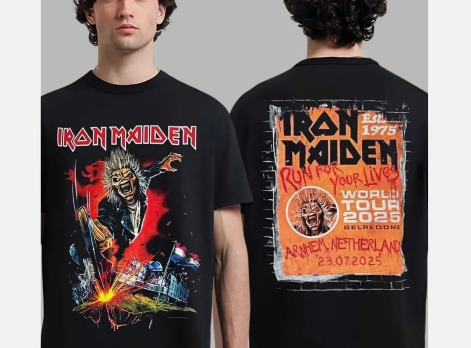 Iron Maiden Run For Your Lives World Tour 2025 T-Shirt Arnhem Netherlands Double Sided