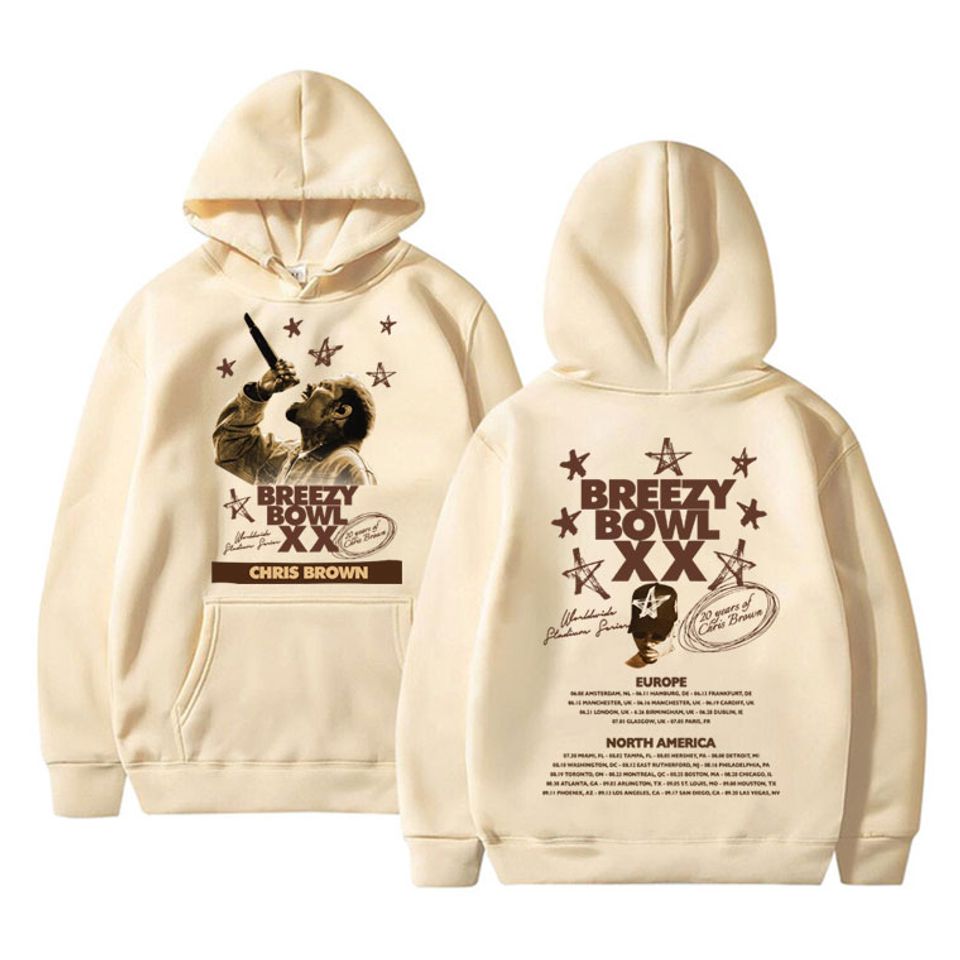 Chris Brown Breezy Bowl Xx Tour 2025 Hoodie Hip Hop Concert Merch