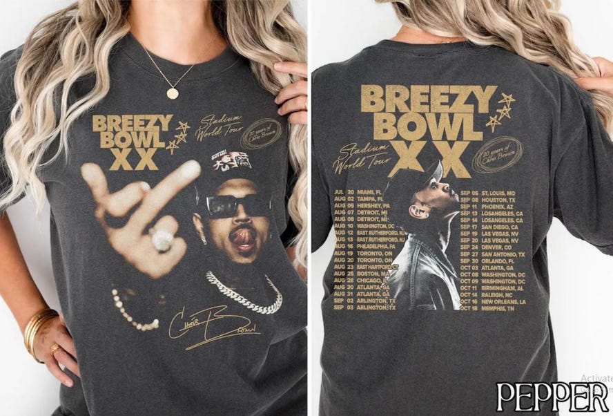 Chris Brown Middle Finger Shirt, Chris Brown Tour Breezy Bowl Xx 2025 Shirt