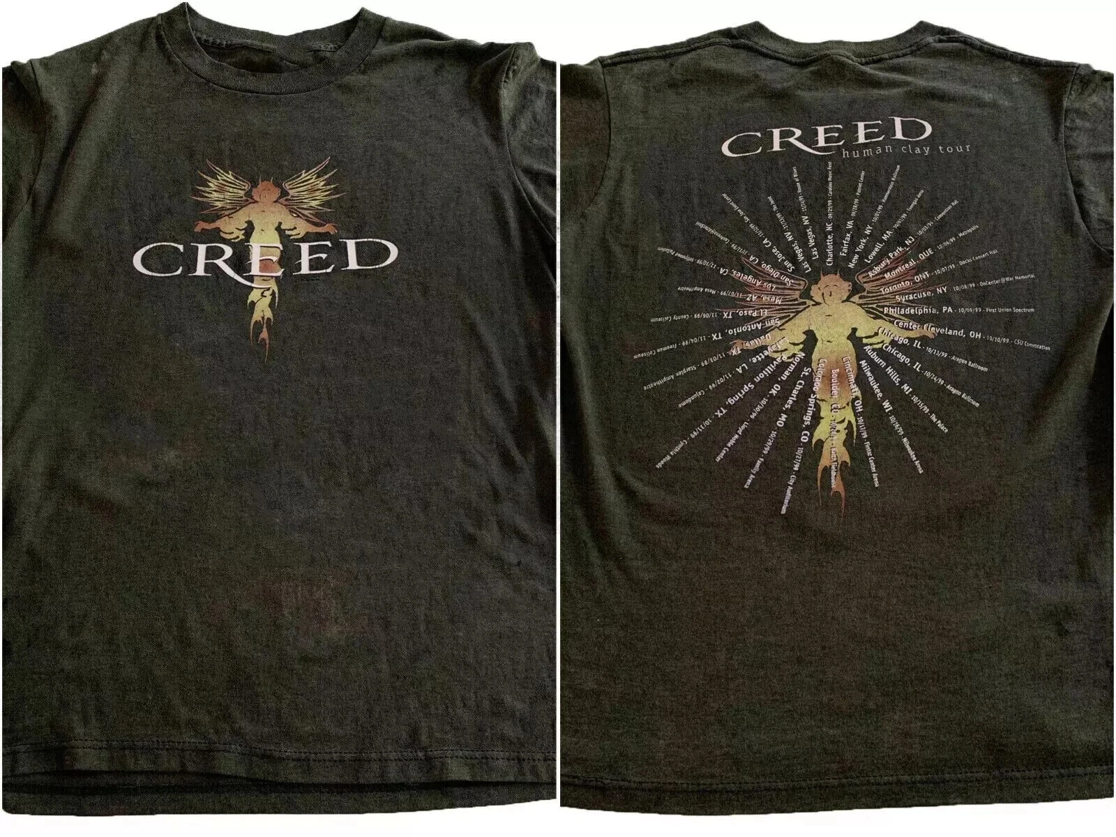 Creed 1999 Human Clay Tour 2 Side Concert Cites Tour Black T-Shirt Reprint
