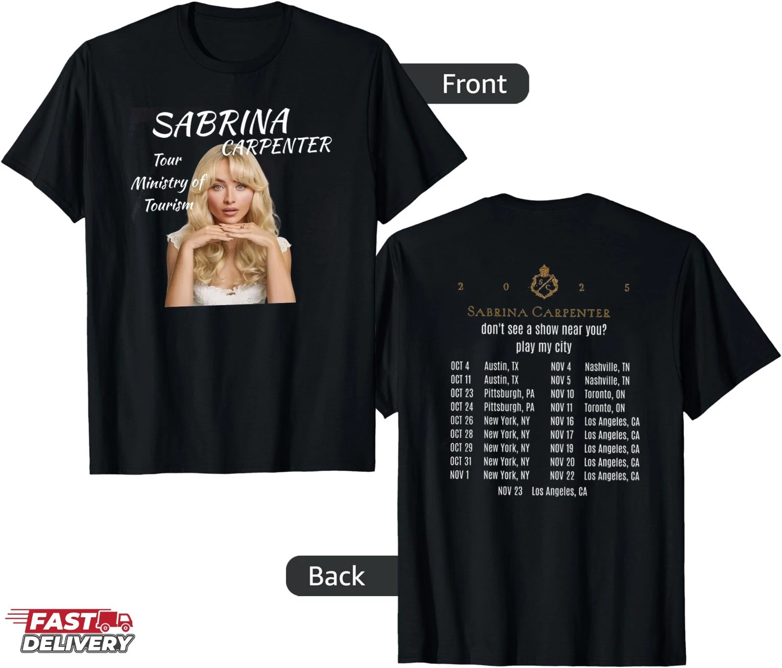 Sabrina Carpenter Music Tour 2025 T-Shirt Double-Sided