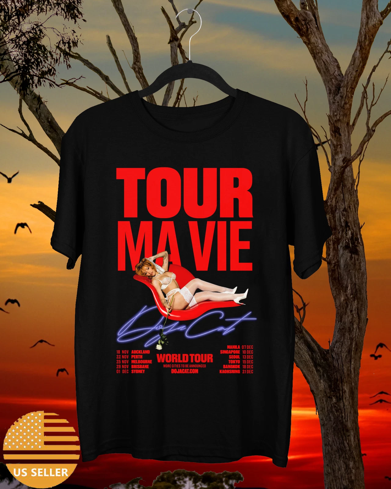 Doja Cat Tour Ma Vie World Tour Black Cotton T Shirt Full