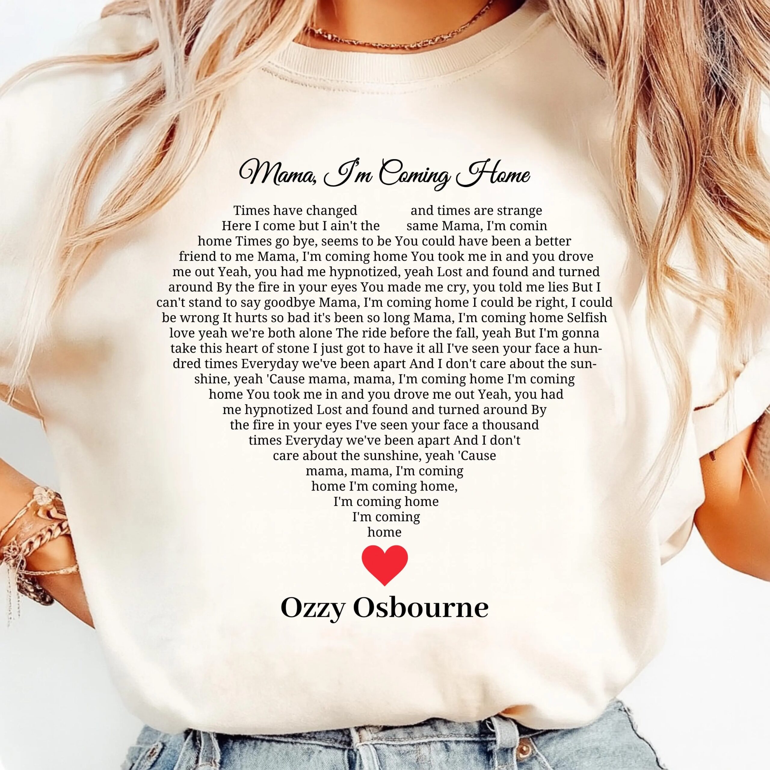 Mama IM Coming Home Heart Shape Lyrics Shirt| Ozzy Osbourne Shirt