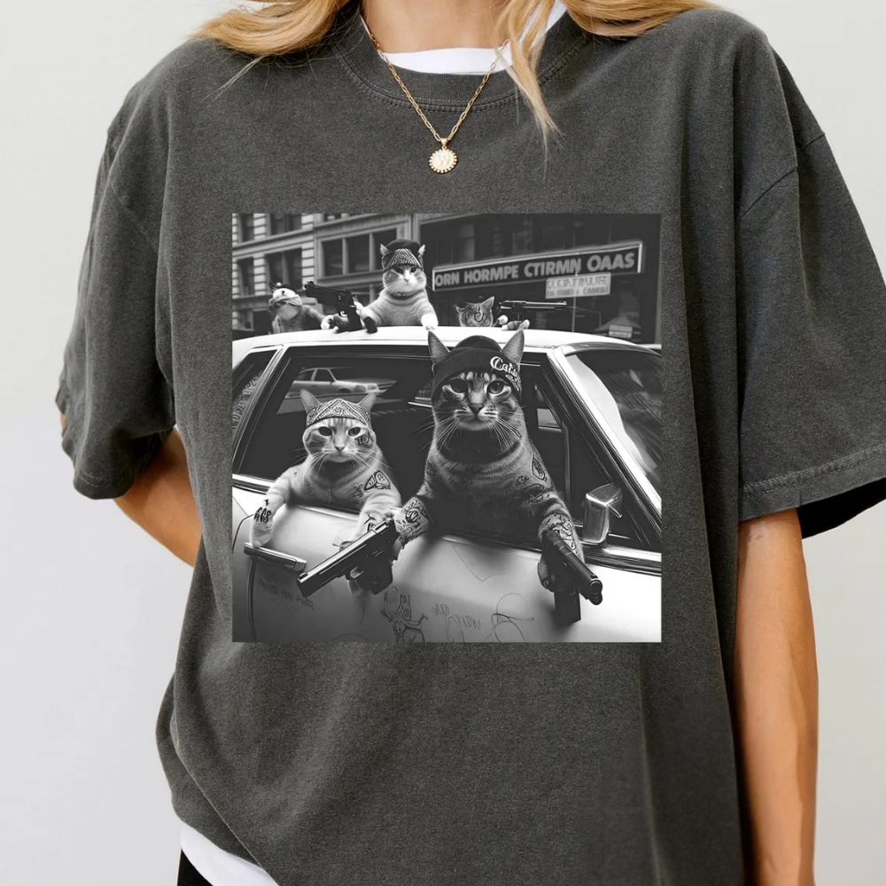 Funny Cat Gang Vintage Tshirt, Funny Cat Meme Shirt, Sarcastic Shirt