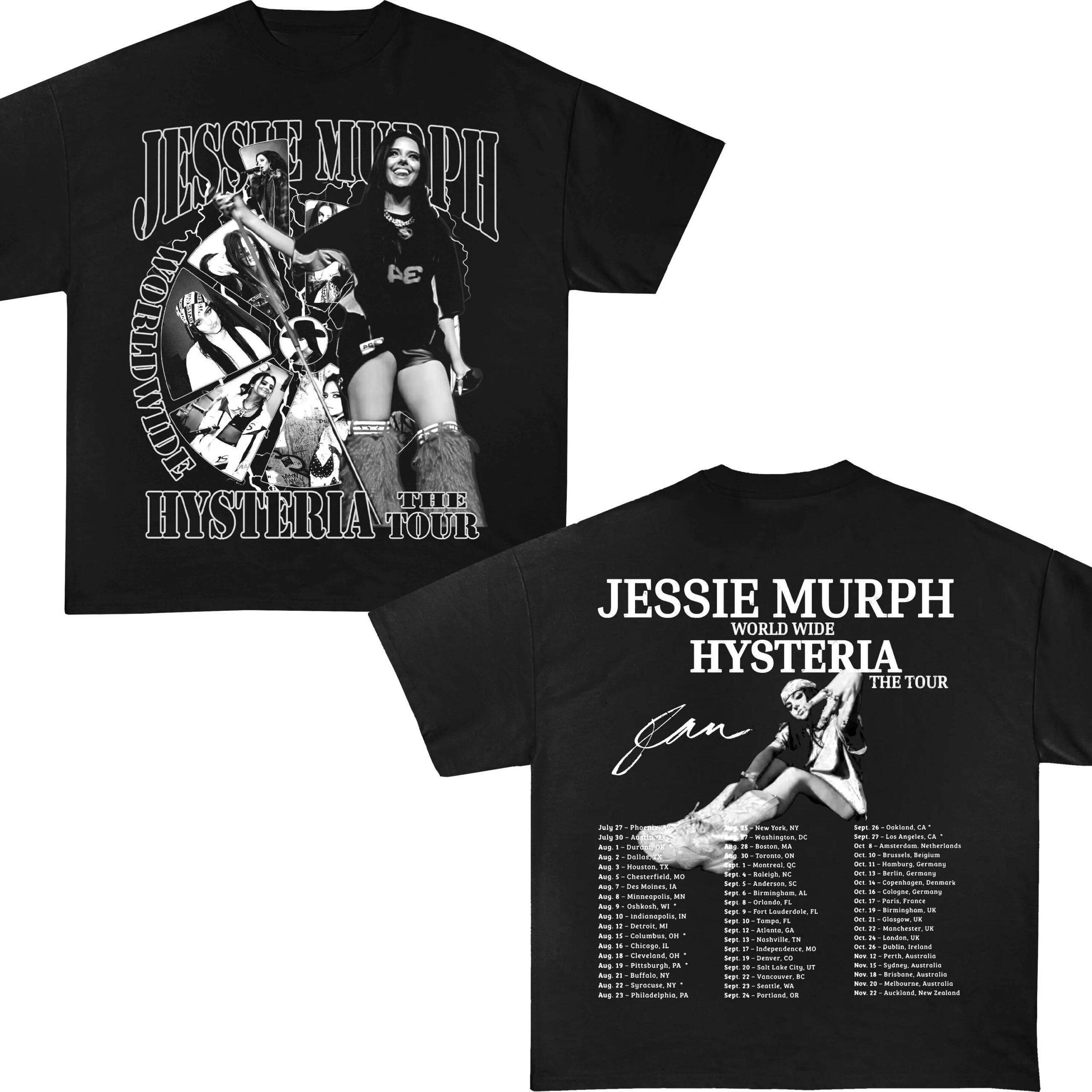 Jessie Murph B&W Tour 2025 Shirt Worldwide Hysteria Sad Girl Concert Merch