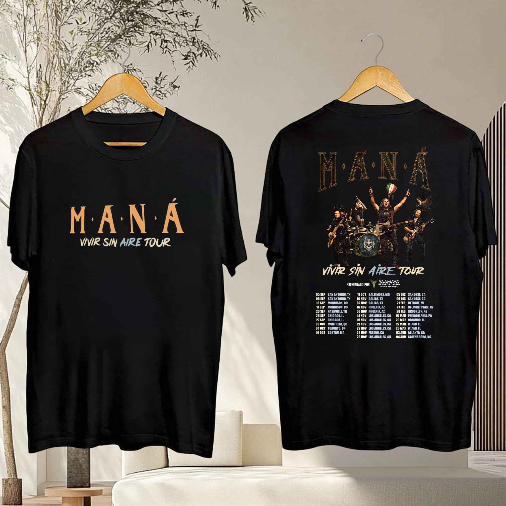 Mana Vivir Sin Aire Tour 2025 Shirt Latin Rock Band Concert Graphic Fan Shirt