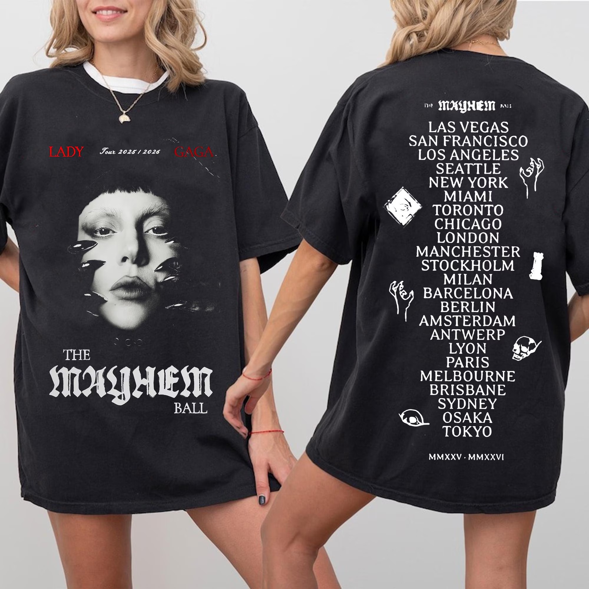Lady Gaga Mayhem Ball Tour 2025 Shirt Pop Concert Dates Graphic Fan Shirt