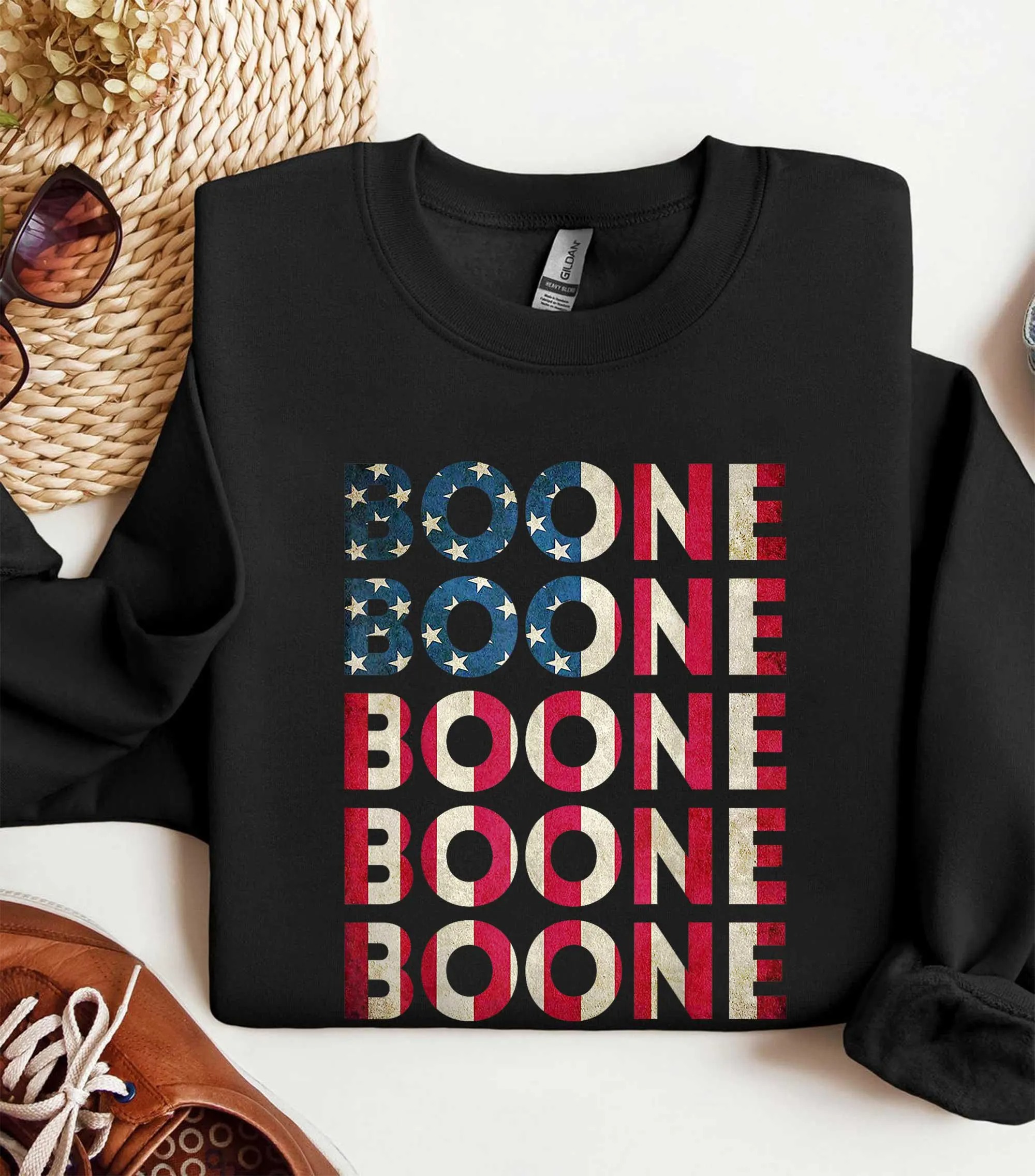 Benson Boone Retro Us Flag Shirt Patriotic Concert Merch Pop Culture Sweatshirt