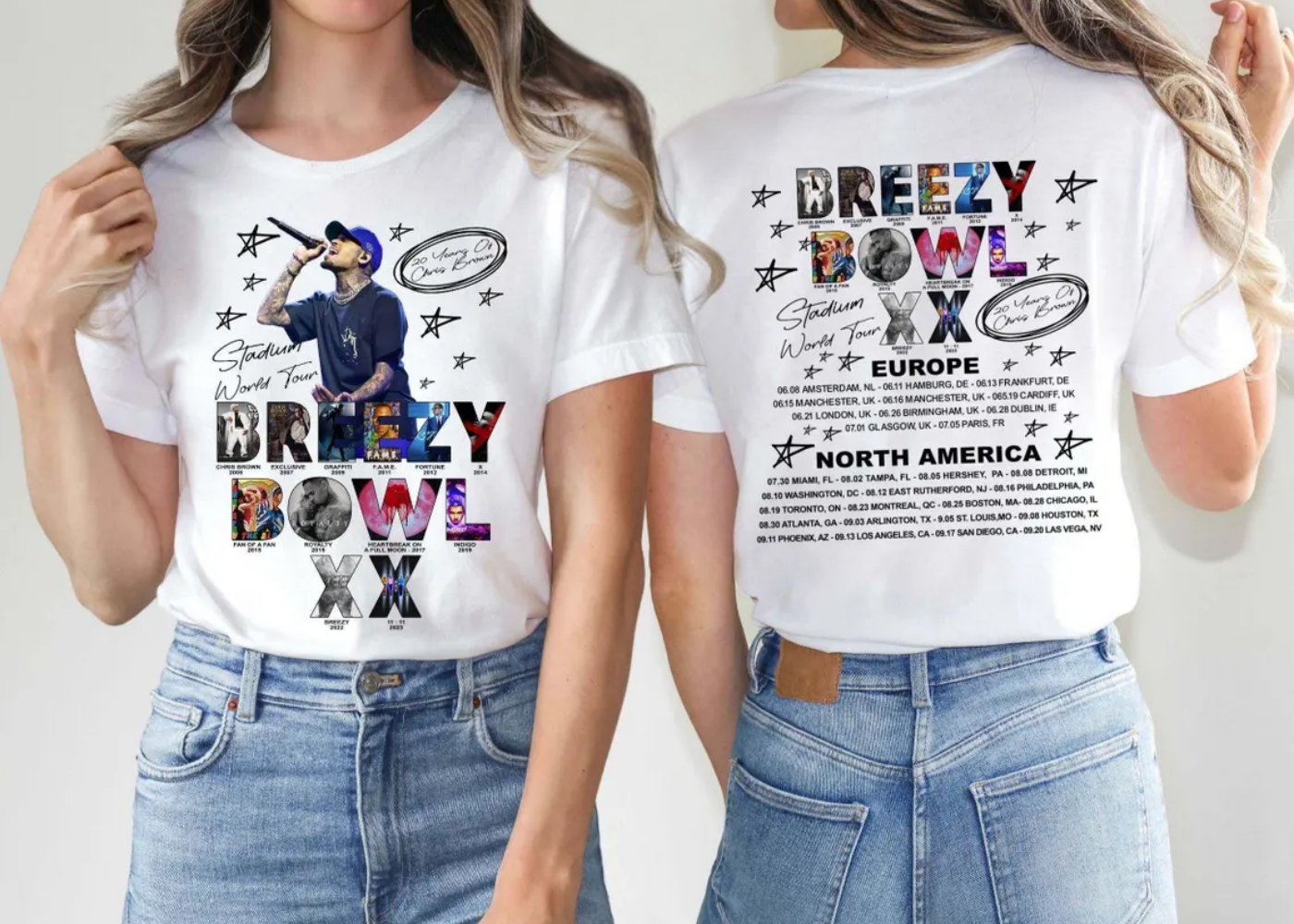 Chris Brown Breezy Bowl Xx Tour 2025 Shirt Two Sided Album Fan Gift Shirt