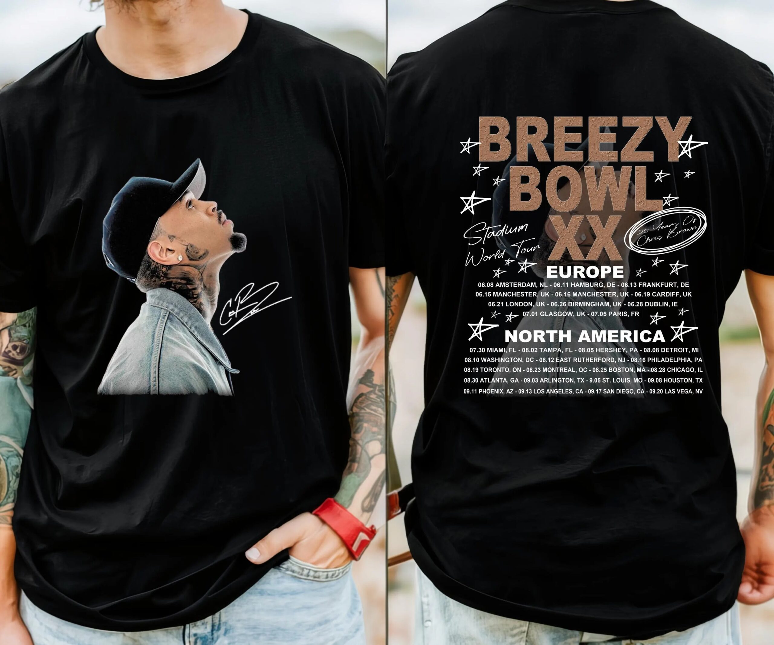 Chris Brown Breezy Bowl Xx Tour 2025 Vintage Concert Shirt Retro Y2K Shirt