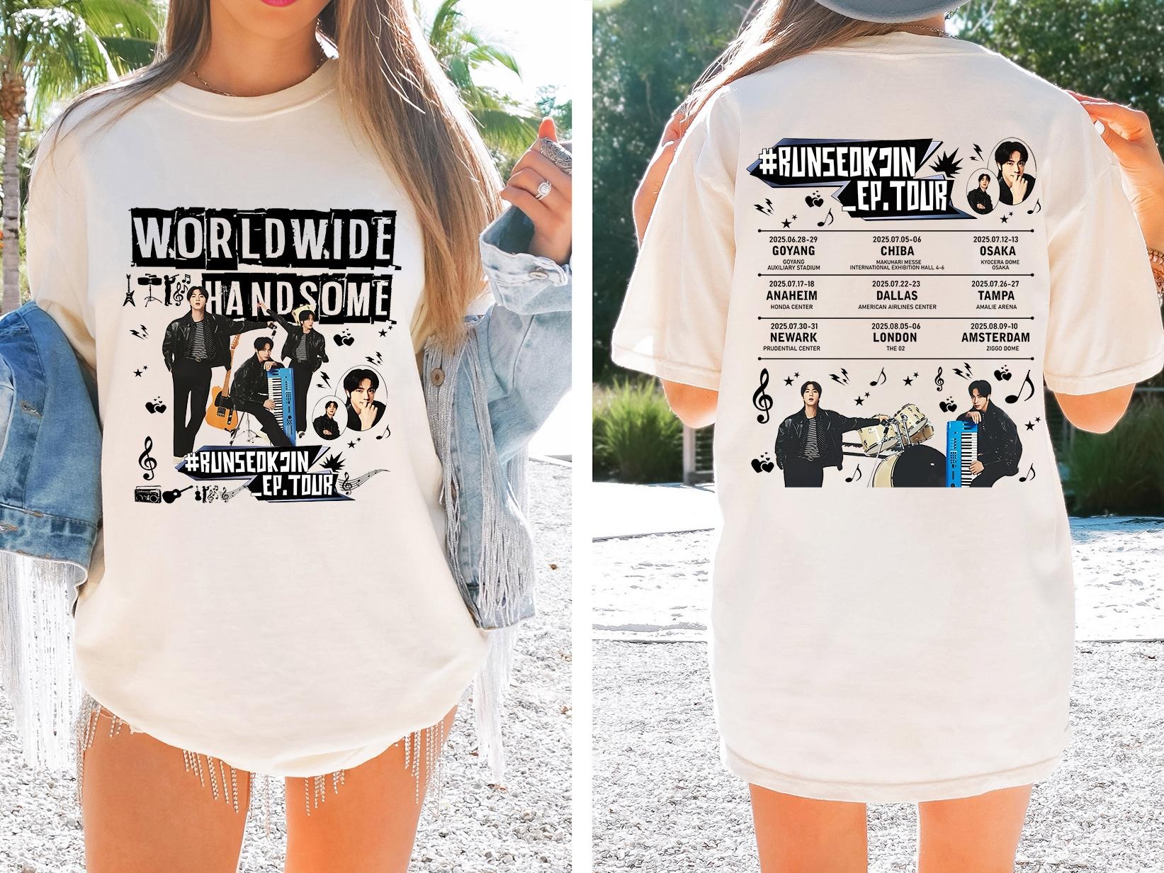 Jin Worldwide Handsome Tour 2025 Shirt Two Sided Bts Concert Graphic Kpop Fan Shirt