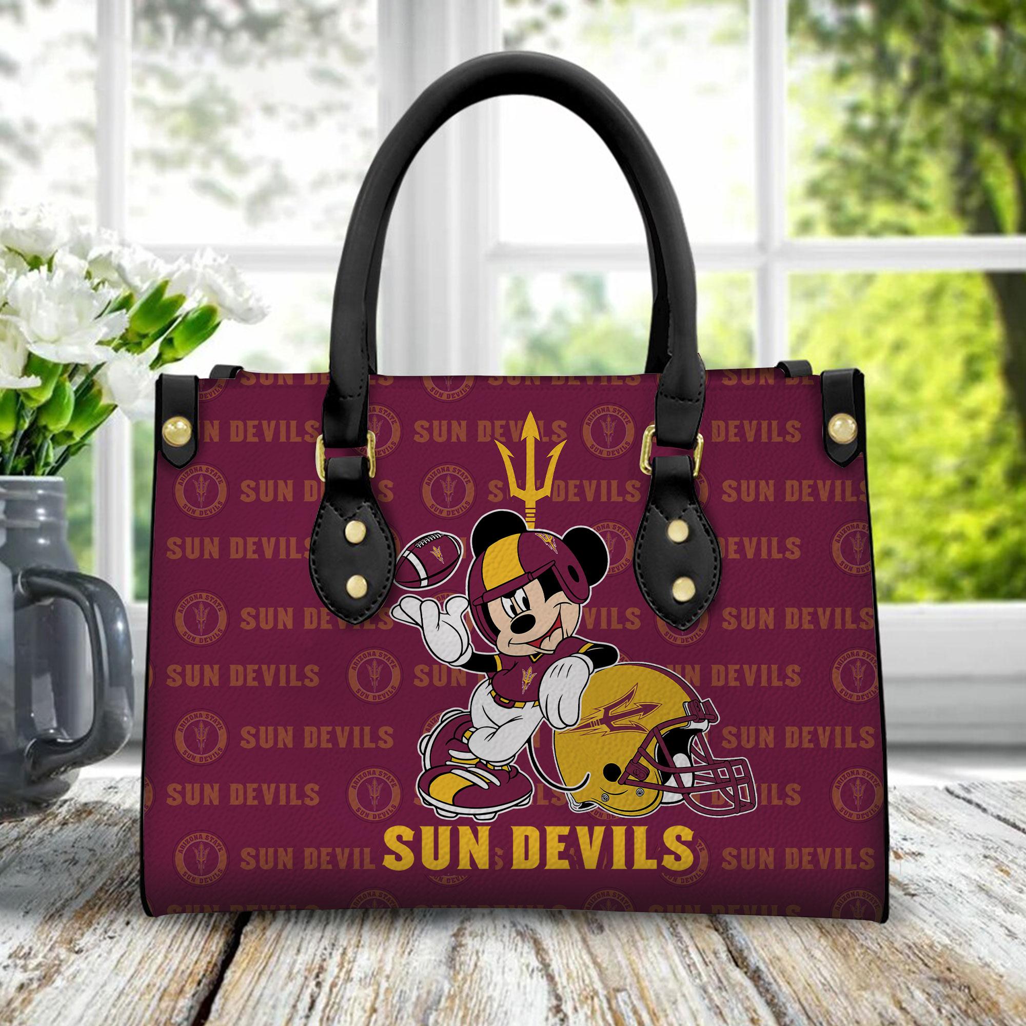 Arizona State Sun Devils Mickey Gifts For Moms, Girlfriends, Wives, Colleagues Leather Handbag For Women