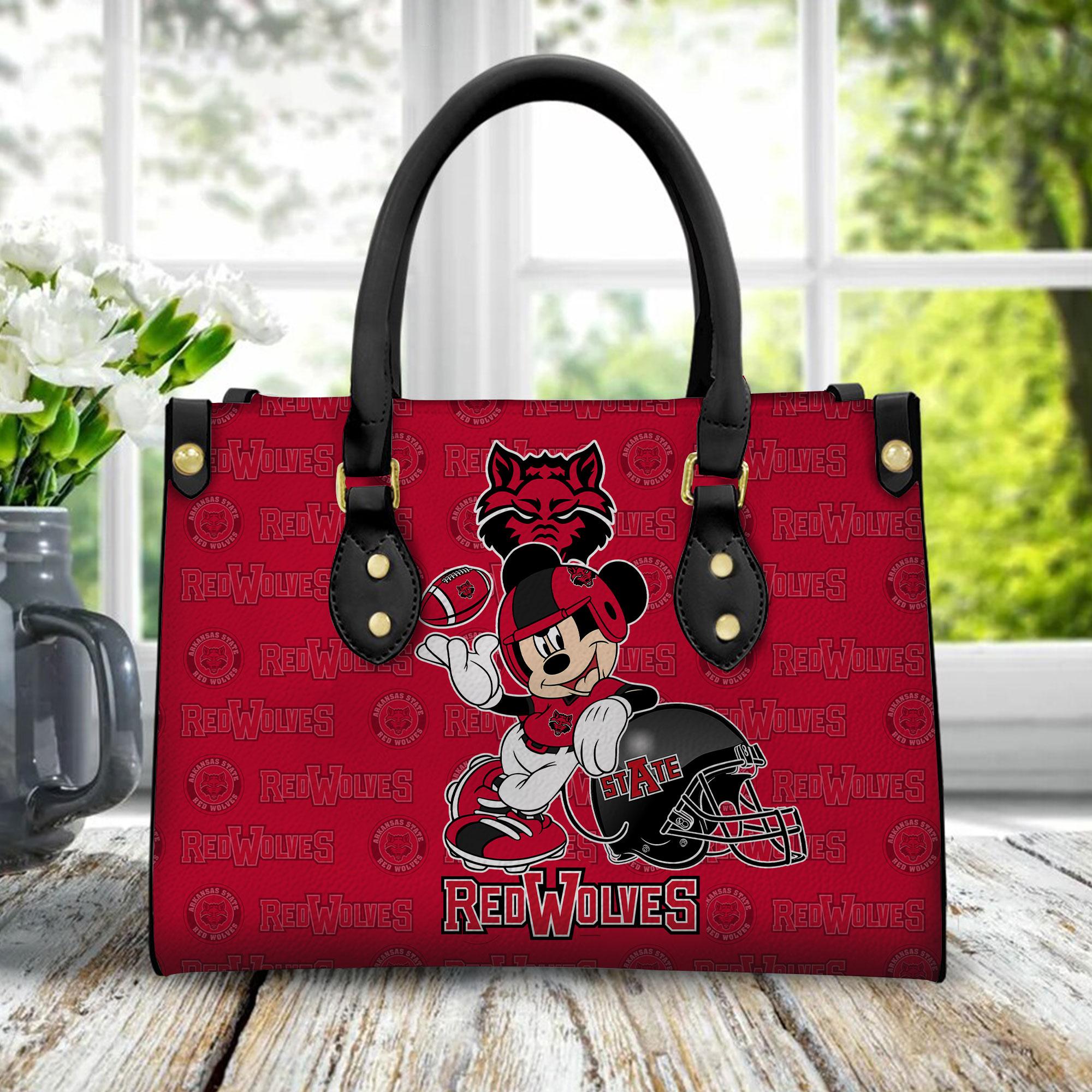 Arkansas State Red Wolves Mickey High-End Leather Accessories For Every Occasion Leather Handbag For Women
