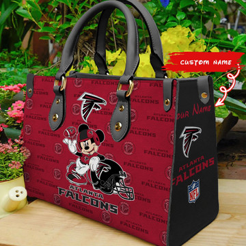 Atlanta Falcons Mickey Custom Name Premium Leather Handbag For Women