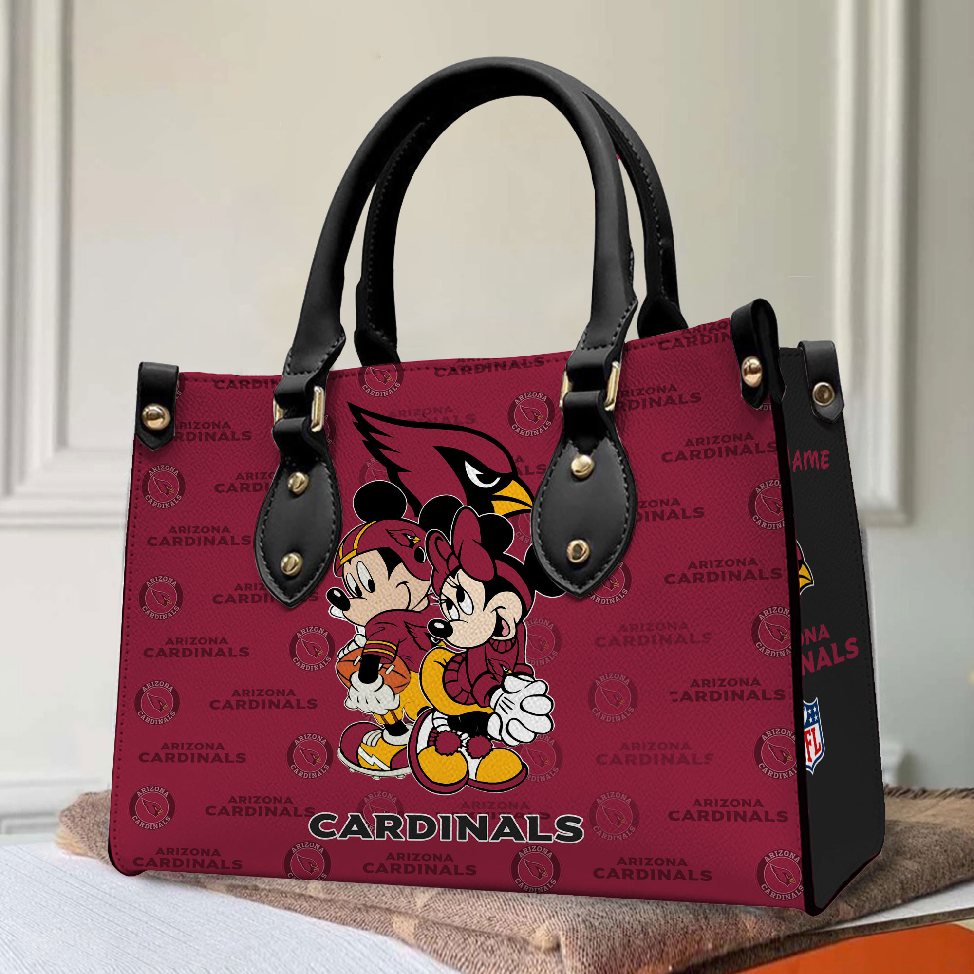 Arizona Cardinals Skull And Flower Women Leather Handbag