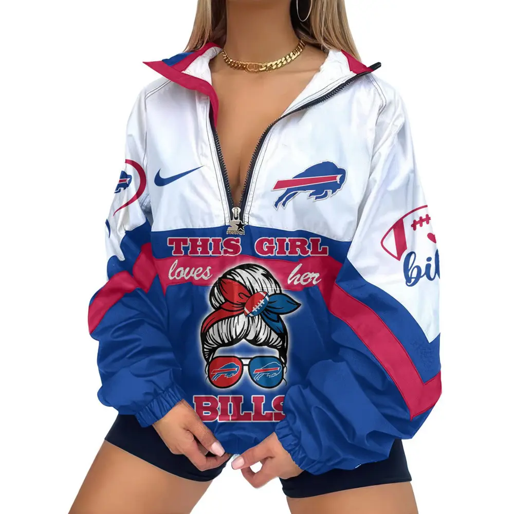 Buffalo Bills Premium Women Printed V-Neck Zipper Sweatshirt Jackets New 2025