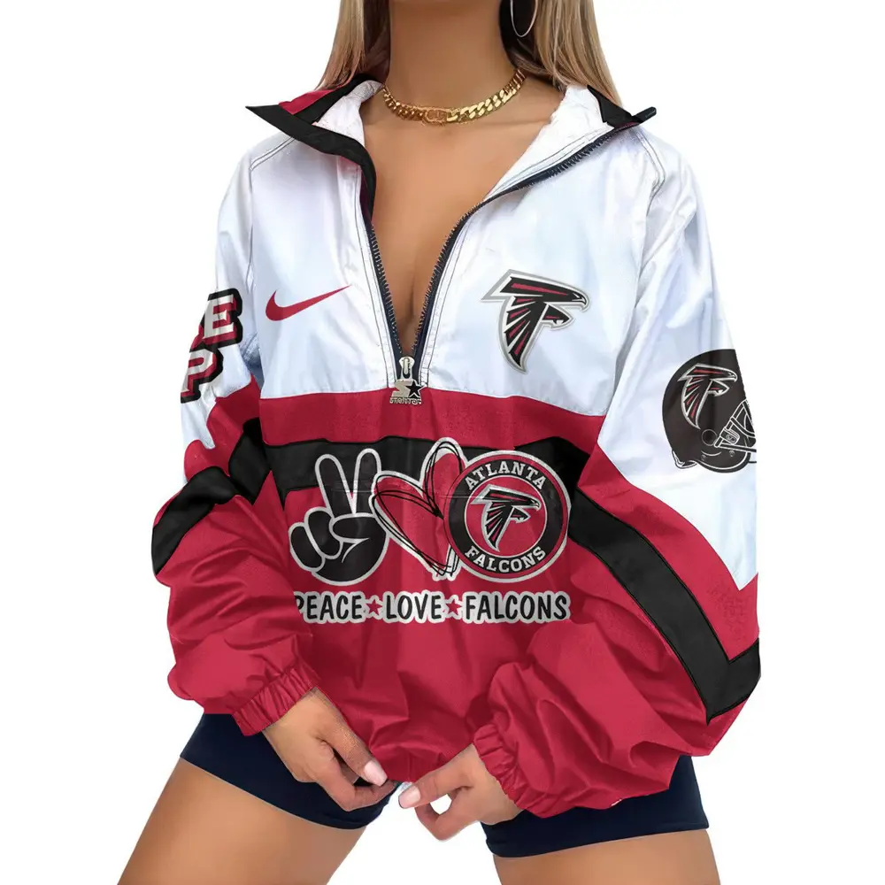 Atlanta Falcons Premium Women Printed V-Neck Zipper Sweatshirt Jackets New 2025