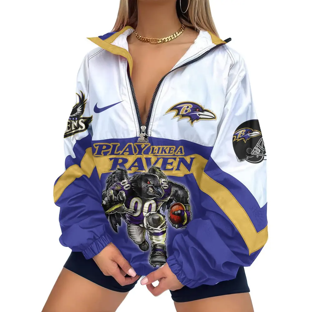Baltimore Ravens Premium Women Printed V-Neck Zipper Sweatshirt Jackets New 2025