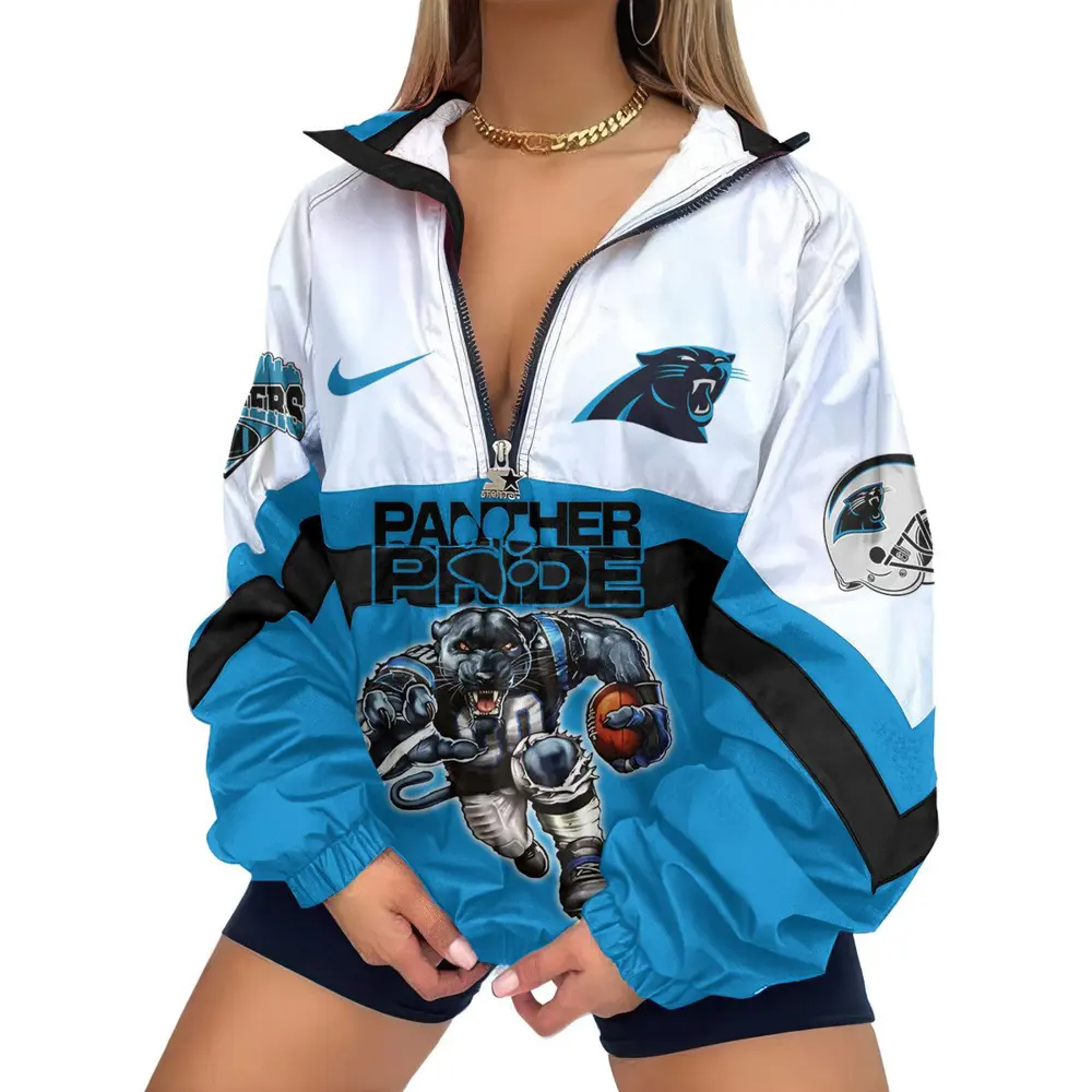 Carolina Panthers Premium Women Printed V-Neck Zipper Sweatshirt Jackets New 2025