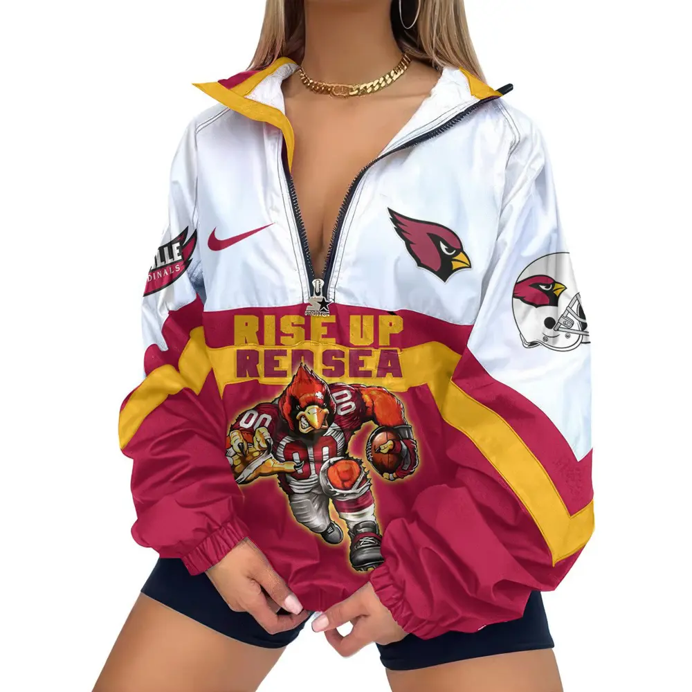 Arizona Cardinals Premium Women Printed V-Neck Zipper Sweatshirt Jackets New 2025