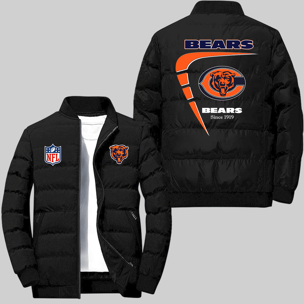 Chicago Bears NFL Amazing Year Boomerang Lining Pattern Black 2D Collar Down Jacket