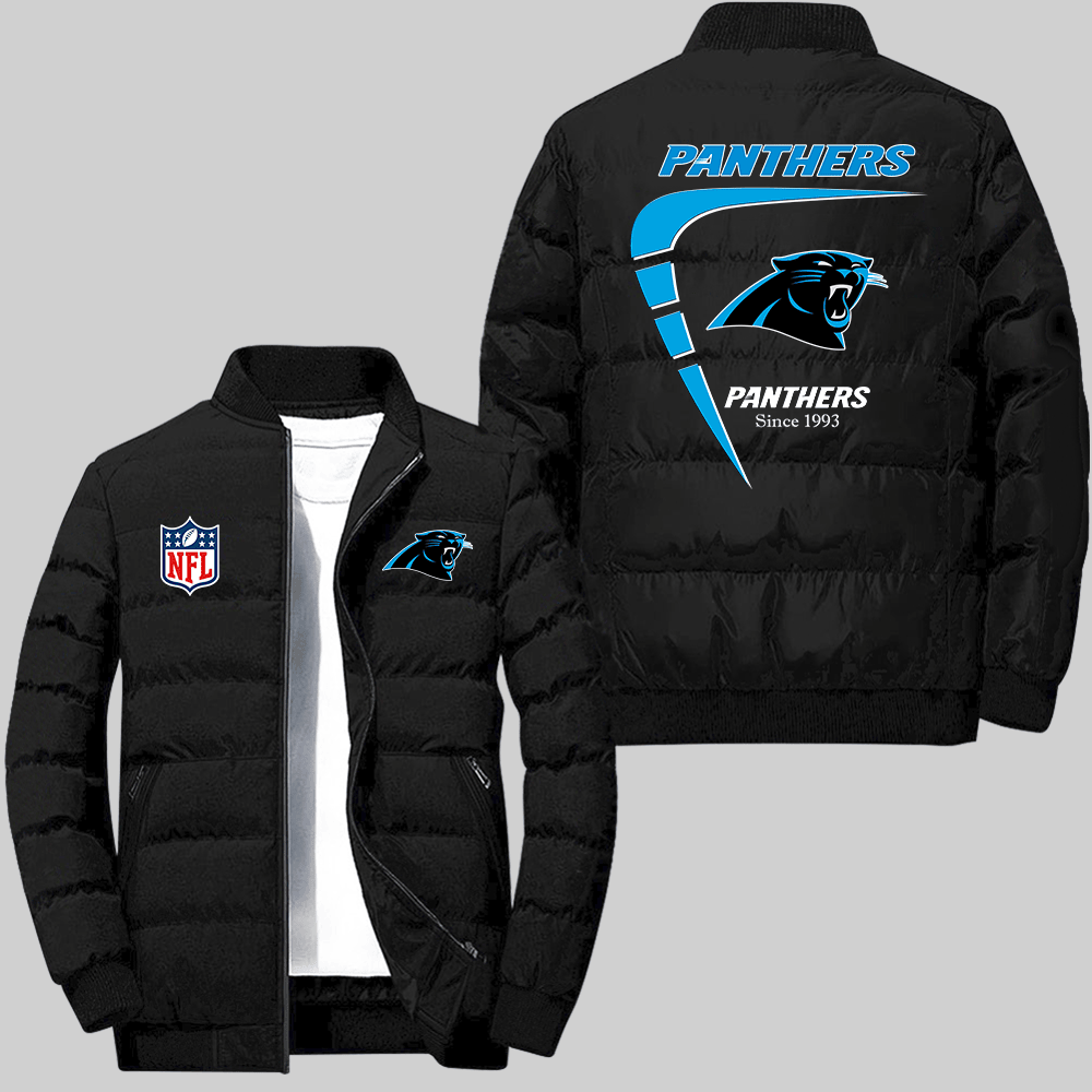 Carolina Panthers NFL Amazing Year Boomerang Lining Pattern Black 2D Collar Down Jacket