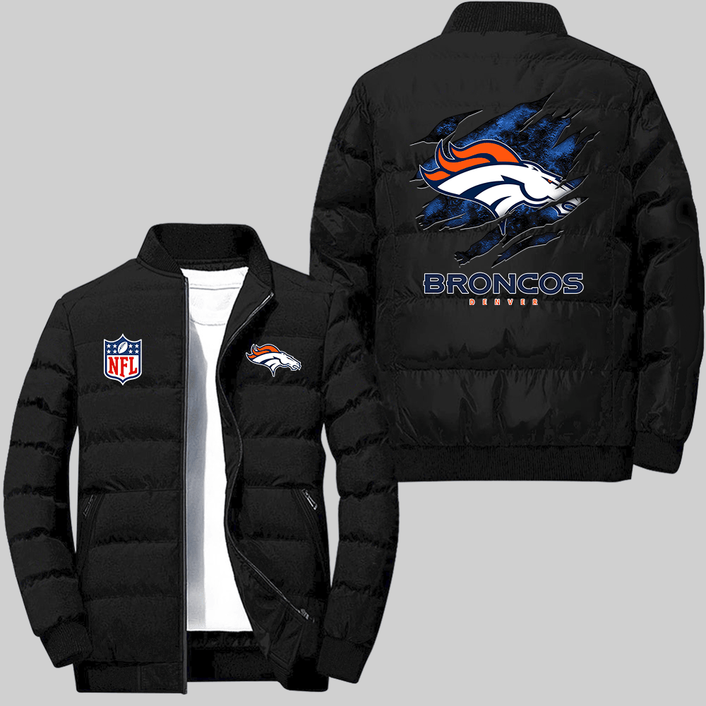 Denver Broncos NFL Team Logo Scratch Pattern Black 2D Collar Down Jacket