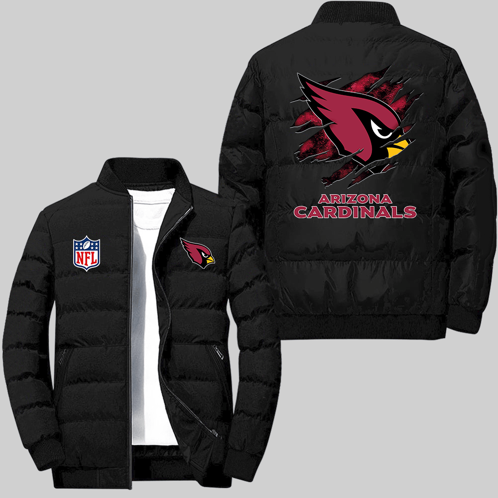 Arizona Cardinals NFL Team Logo Scratch Pattern Black 2D Collar Down Jacket