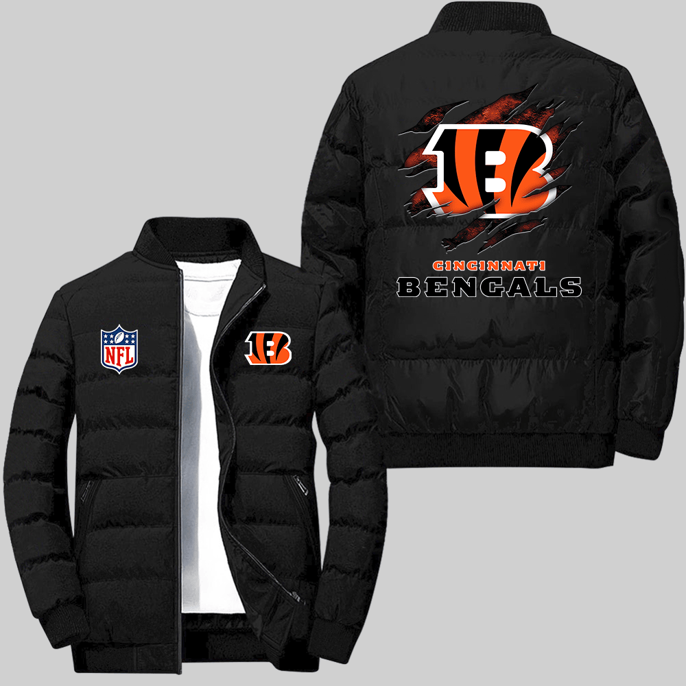 Cincinnati Bengals NFL Team Logo Scratch Pattern Black 2D Collar Down Jacket