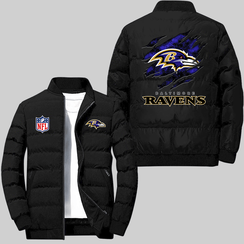 Baltimore Ravens NFL Team Logo Scratch Pattern Black 2D Collar Down Jacket