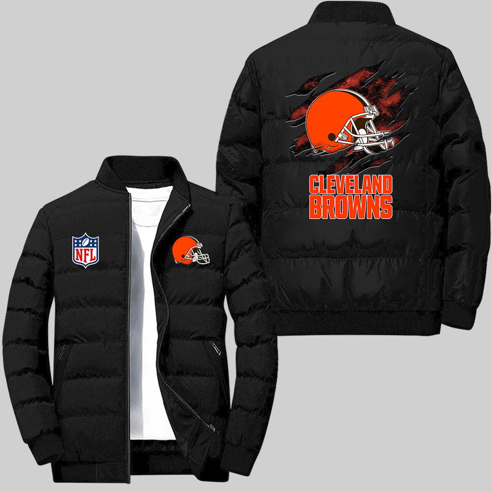 Cleveland Browns NFL Team Logo Scratch Pattern Black 2D Collar Down Jacket
