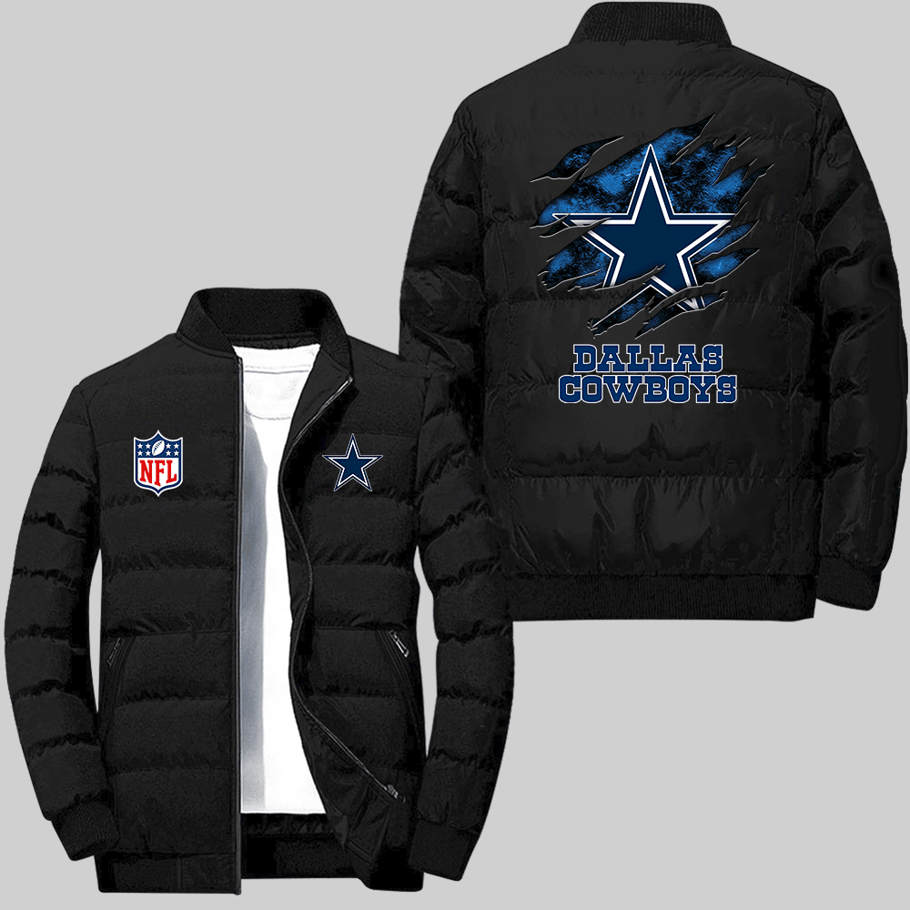 Dallas Cowboys NFL Team Logo Scratch Pattern Black 2D Collar Down Jacket